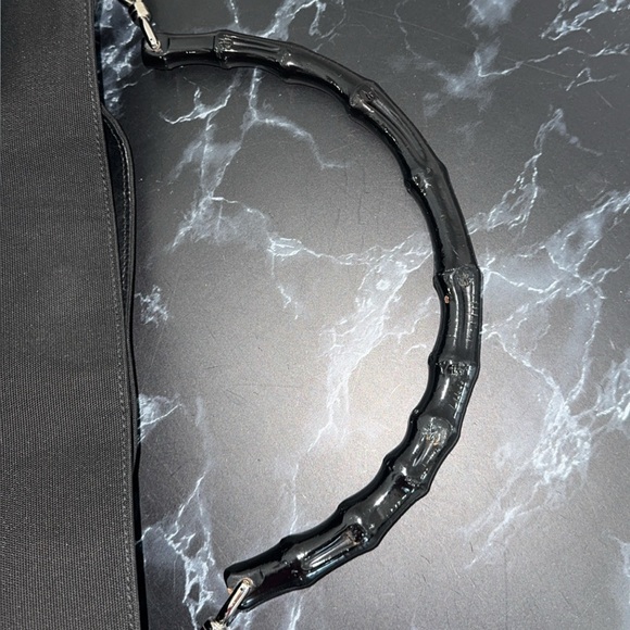 Gucci Bamboo Shoulder Bag Nylon Black Silver Handbag AUTHENTIC - Picture 9 of 14